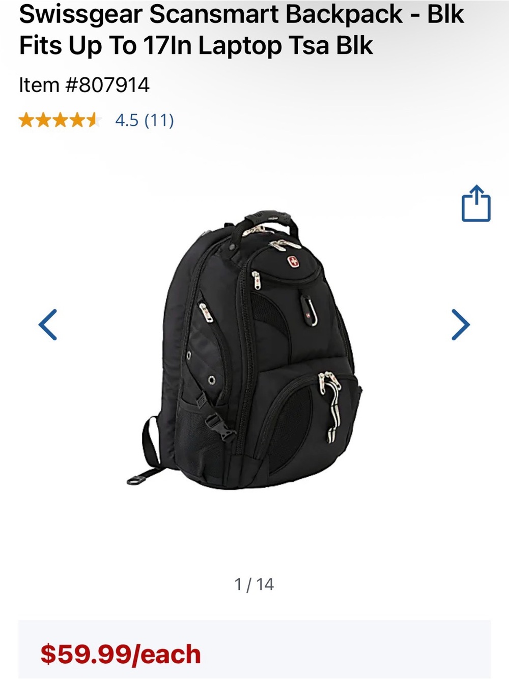 SwissGear Black Laptop Backpack with Multiple Compartments